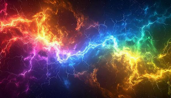 七色に輝く稲妻の幻想風景の写真