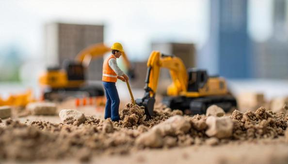 建設現場で働く建設作業員のフィギュア人形 建設現場で働く建設作業員のフィギュア人形の写真