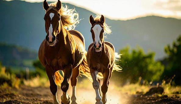 牧場を走る馬の写真