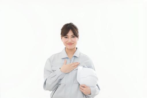 若い女性 作業着 若い女性 作業着の写真