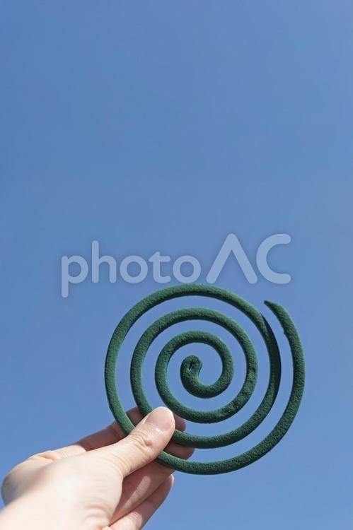 夏の青空と蚊取り線香 夏,蚊取り線香,線香の写真素材
