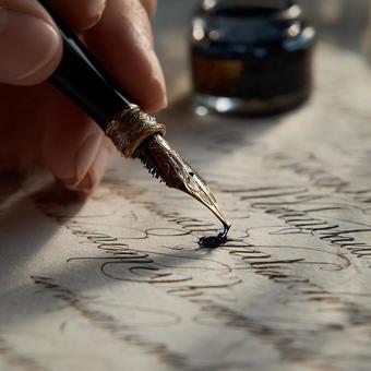 クラシック万年筆で文字を書く瞬間 クラシック万年筆で文字を書く瞬間の写真