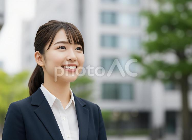 晴れやかな笑顔の新社会人女性 新社会人,笑顔,スーツの写真素材