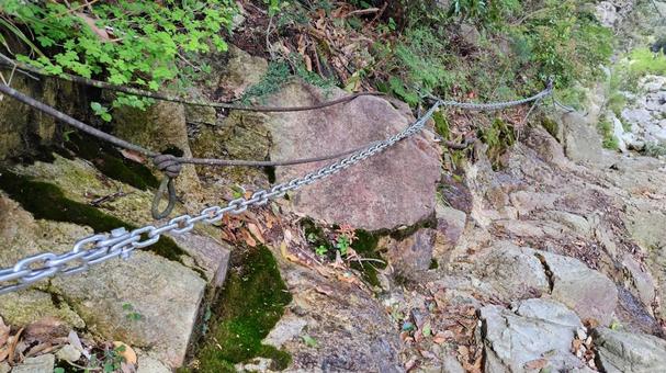 鎖場② 登山道,難所,はしごの写真素材