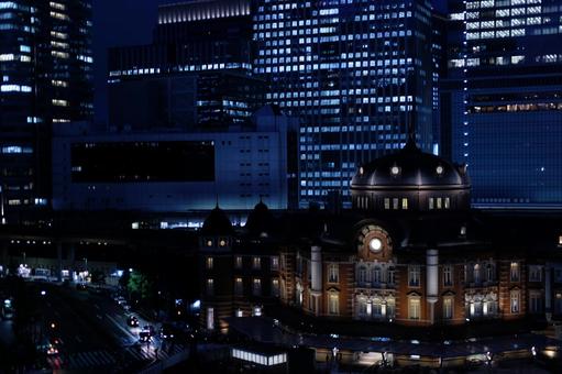 夜の東京駅 東京駅,東京,夜景の写真素材