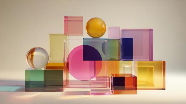 カラフルでクリアな抽象的な3Dイラスト カラフルでクリアな抽象的な3Dイラストの写真