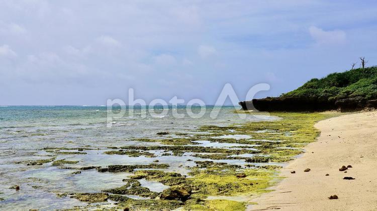 沖縄県うるま市津堅島のクワーチン浜 クワーチン浜,浜,海の写真素材