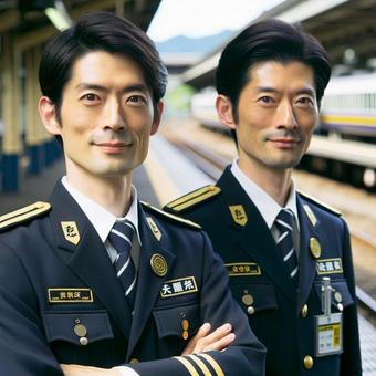 駅で働く男性鉄道員 駅で働く男性鉄道員の写真