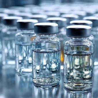 研究室で輝く、透明な医療用ガラス容器の列 研究室で輝く、透明な医療用ガラス容器の列の写真