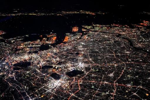 東京の夜景の空撮 東京の夜景の空撮の写真