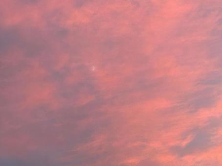 真っ赤な夕焼け空と月1 真っ赤な夕焼け空と月1の写真