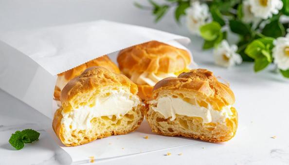 クリームたっぷりのシュークリーム クリームたっぷりのシュークリームの写真
