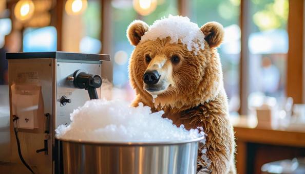 暑い夏に製氷機を牛耳るクマ 暑い夏に製氷機を牛耳るクマの写真