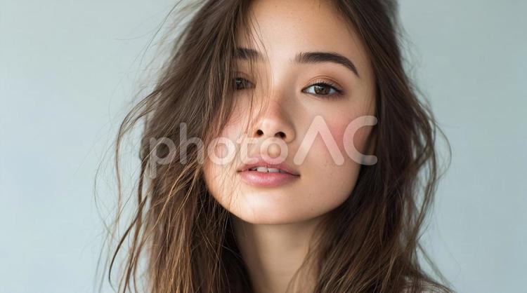 ナチュラルメイクの女性アップ・美容・美肌 ナチュラルメイク,美肌,女性アップの写真素材