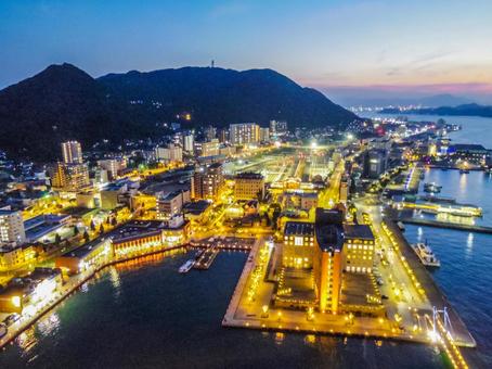 【福岡県】北九州市・門司の街並み レトロ展望台,夜景,夜の写真素材