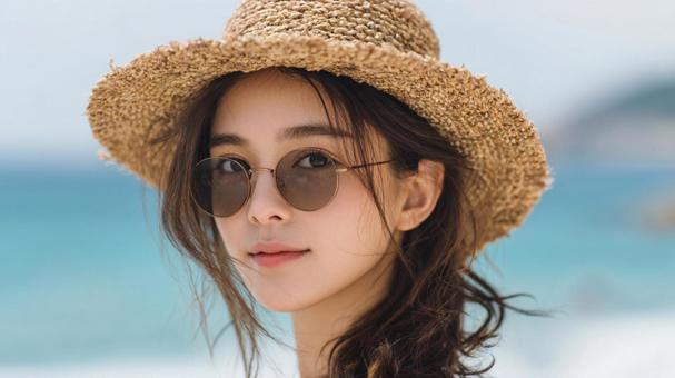 夏のビーチでの女性のポートレートの写真