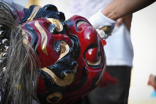 獅子5 獅子5 獅子,獅子舞,秋祭りの写真素材