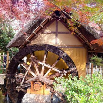水車小屋と紅葉 水車小屋,紅葉,秋の写真素材