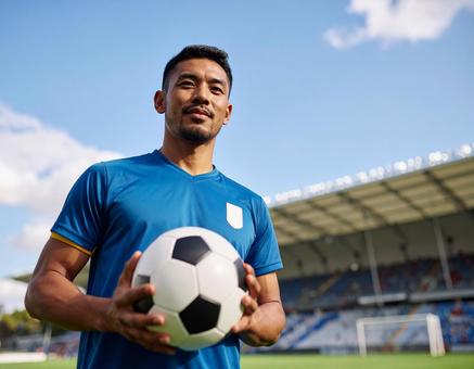 スタジアムに立つサッカー選手のイメージ スタジアムに立つサッカー選手のイメージの写真