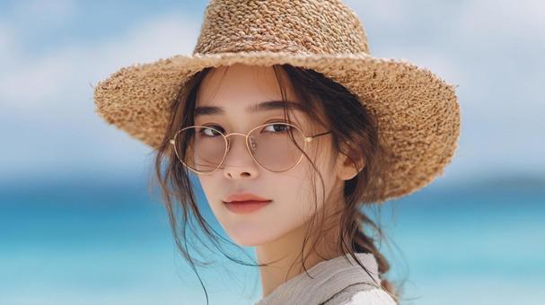 夏のビーチでの女性のポートレートの写真