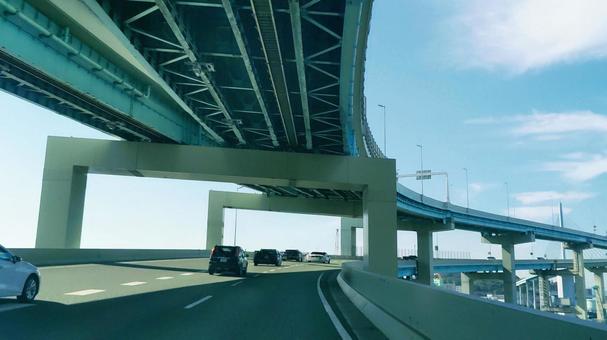 都市高速の緩やかなカーブ 福岡都市高速道路,走行,高速道路の写真素材