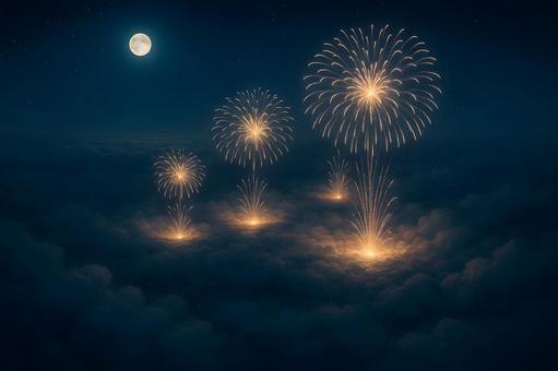 満月の雲海花火 満月の雲海花火の写真