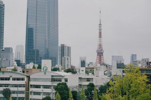 東京の近代的な街並みとタワー 東京,タワー,街並みの写真素材