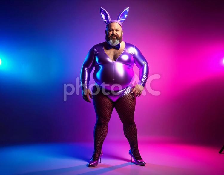 バニーのコスプレでポーズをとる男性 バニーガール,男性,中年男性の写真素材