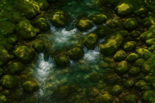 苔むす清流のせせらぎ 苔むす清流のせせらぎの写真