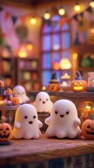 おばけとハロウィン装飾された部屋の写真