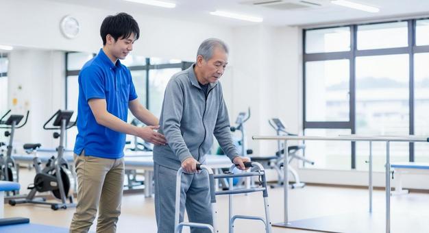 リハビリ風景:理学療法士と高齢者 リハビリ風景:理学療法士と高齢者の写真