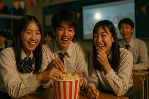 映画鑑賞する学生の教室 映画鑑賞する学生の教室の写真