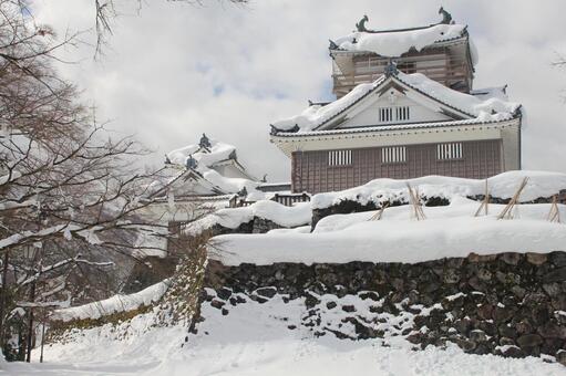 雪の越前大野城 城,越前大野城,冬の写真素材