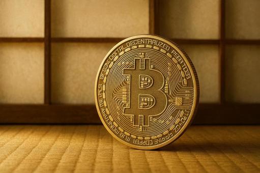 和風背景とビットコイン 和風背景とビットコインの写真