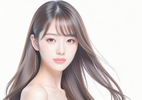 美容イメージ・透明感のある表情の女性_白 美容イメージ・透明感のある表情の女性_白の写真