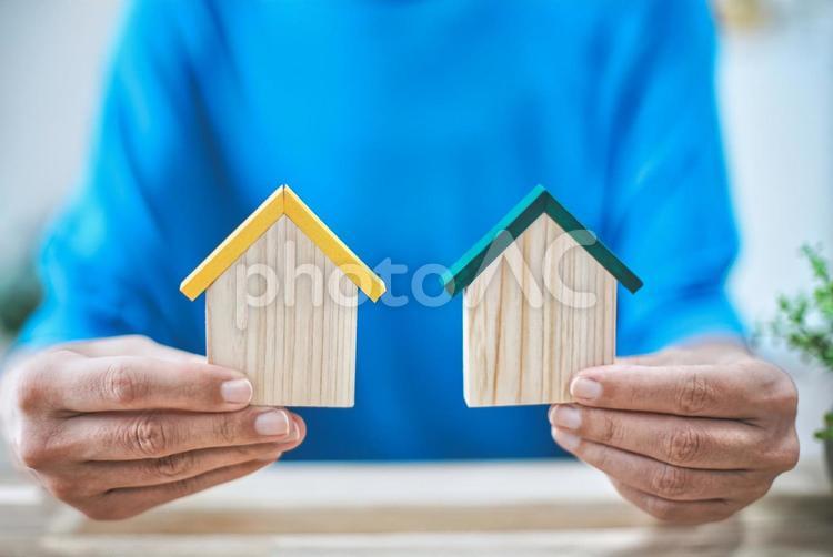 2つの小さな家を持つ女性 家,住宅,ビジネスの写真素材
