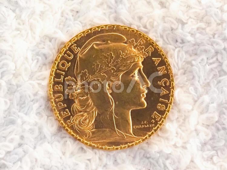 マリアン・ヌルースター金貨20フラン表面 金貨,マリアンヌ・ルースター金貨,古銭の写真素材