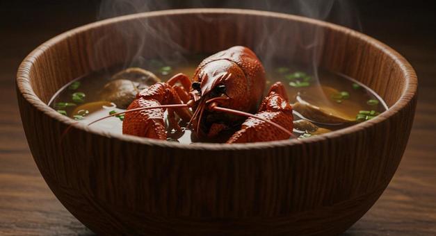 ザリガニの味噌汁(カメラ目線) ザリガニの味噌汁(カメラ目線)の写真