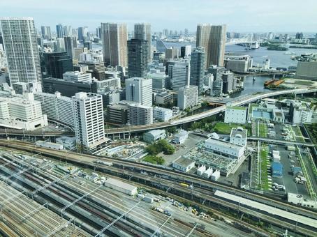 東京港区の高層ビルから見た品川駅周辺 東京港区の高層ビルから見た品川駅周辺 品川駅,線路,新幹線の写真素材