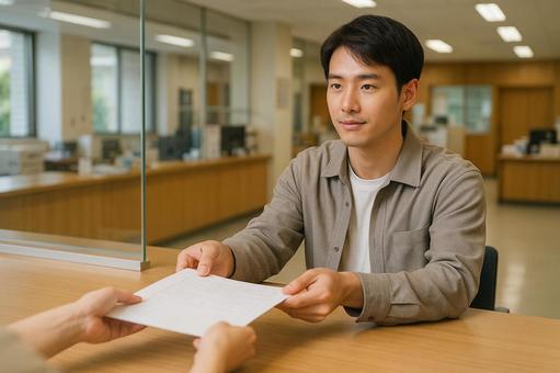 住民票を申請する男性 住民票を申請する男性の写真