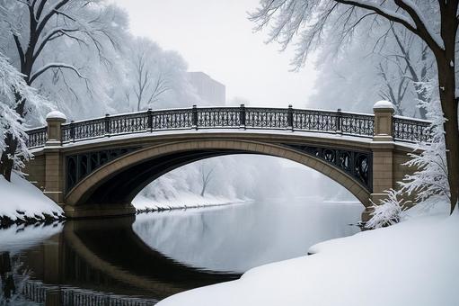 雪の川にかかる鉄橋と冬景色 雪の川にかかる鉄橋と冬景色の写真