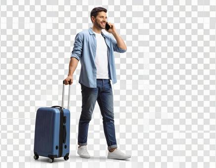 マートフォンで通話する男性の透過画像の写真