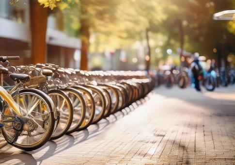 整列された自転車 整列された自転車の写真