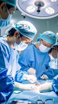 手術室で医師チームが手術で執刀している 手術室で医師チームが手術で執刀しているの写真