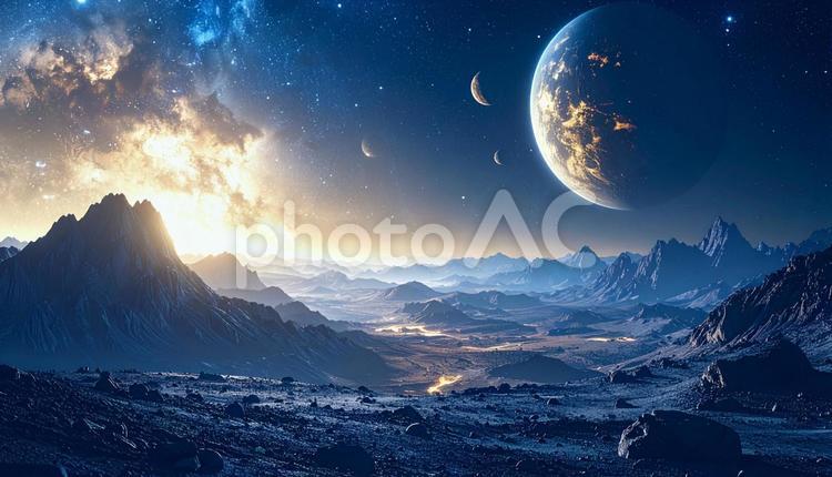 異世界の惑星風景 宇宙,銀河,惑星の写真素材