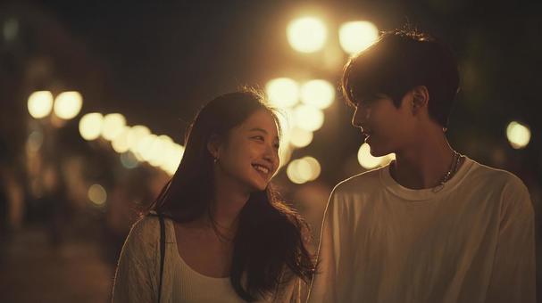 暖かな光に包まれた二人の笑顔の写真