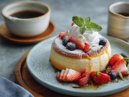 いちごのパンケーキ いちごのパンケーキの写真