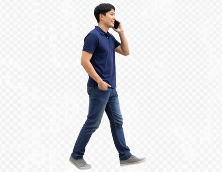 スマートフォンで通話する男性の透過画像 スマートフォンで通話する男性の透過画像の写真