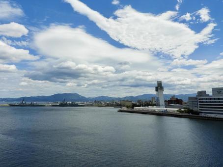 夏の青森港本港地区 青森港,青森市,青森県観光物産館アスパムの写真素材