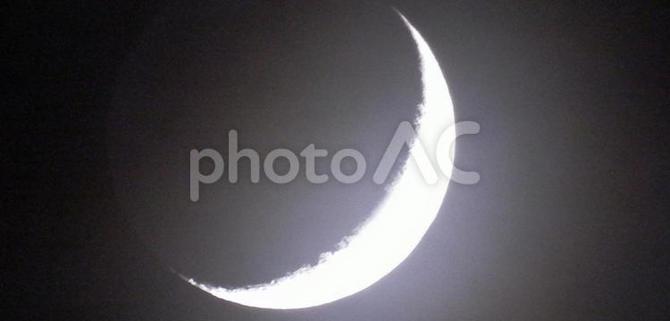 三日月の拡大 月,つき,月夜の写真素材